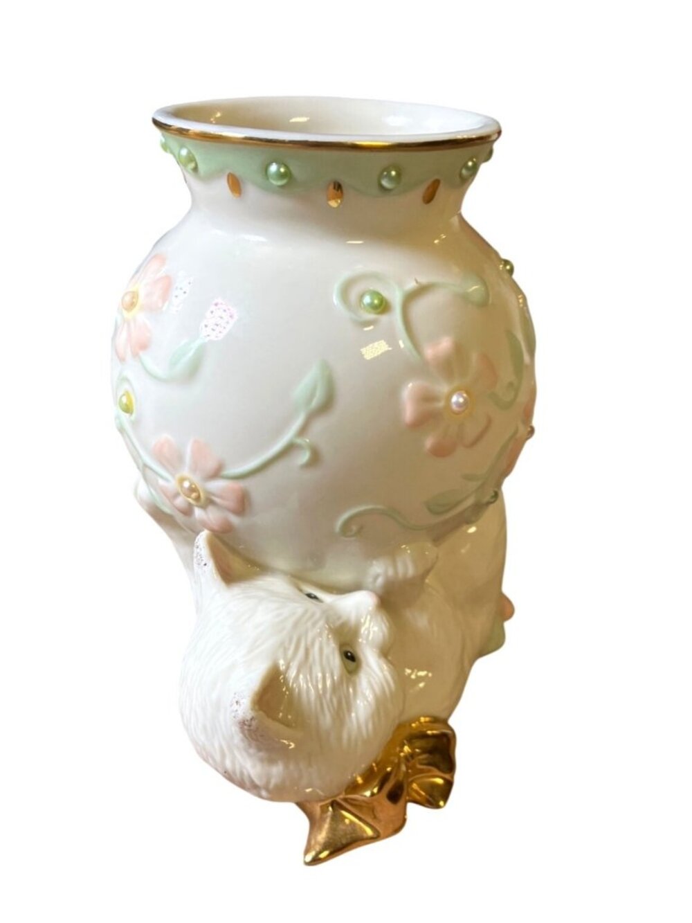 Lenox Petals & Pearls Cat Bud Vase With Floral and Gold Colored Accents - Picture 10 of 16